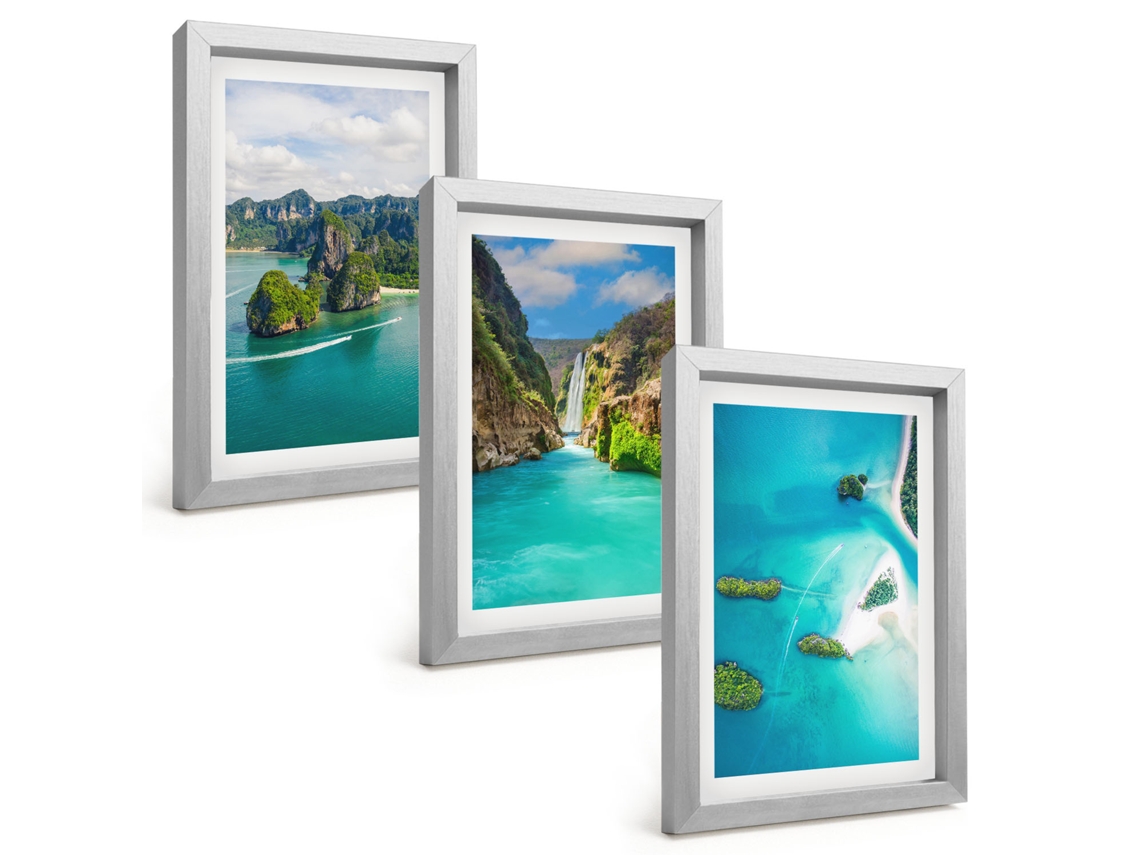 Pinturas Murais Modernasilhas Tropicais, Água Turquesa Moldura Prateada Fotos Para O Corredor Espelharte (3 Peças 20x30 Cm)