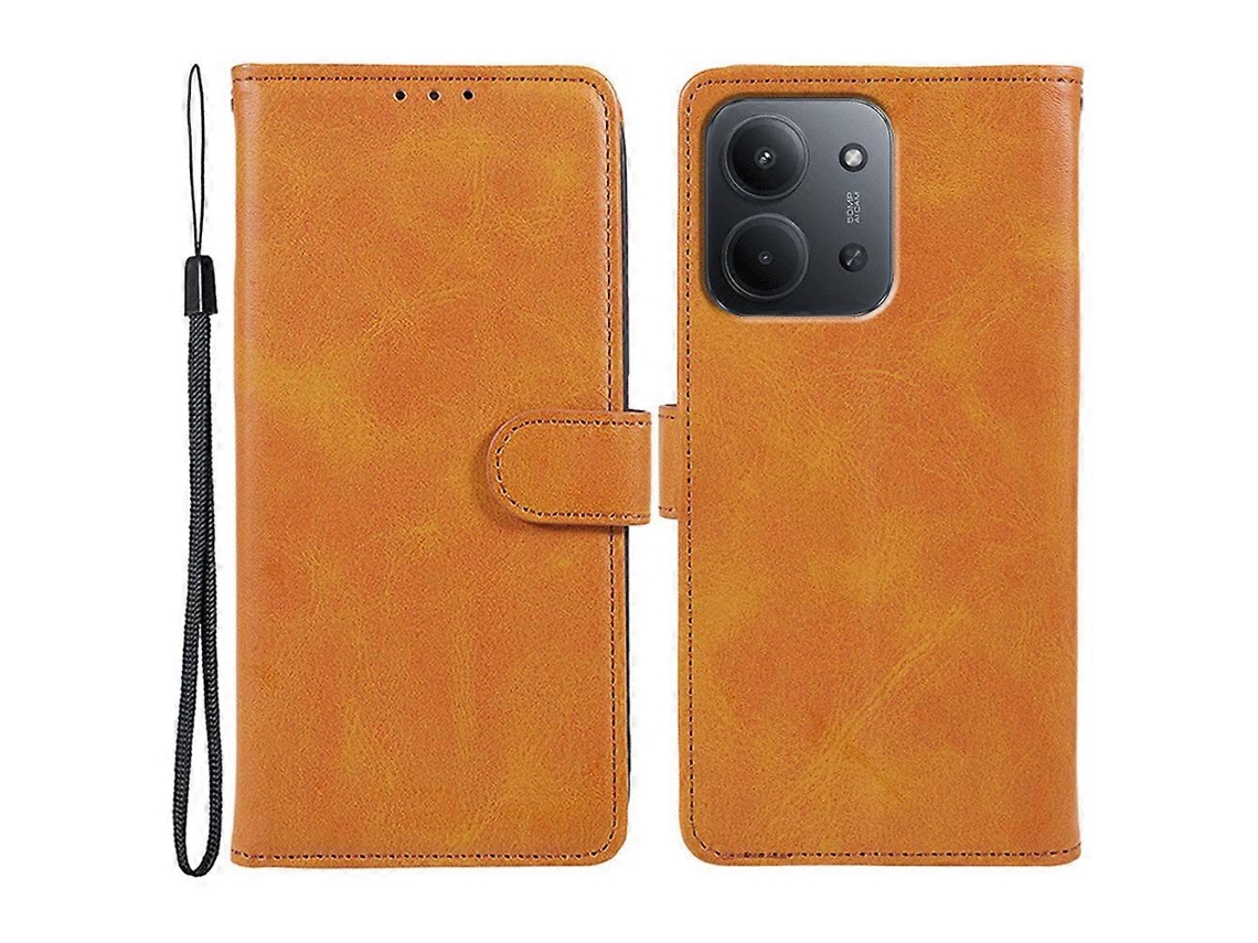 Capa Tipo Carteira De Couro Sintético Com Textura De Bezerro Tkdaddy Para Xiaomi Redmi 15c 4g (ue) (173 Mm) Com Alça De Pulso Cáqui