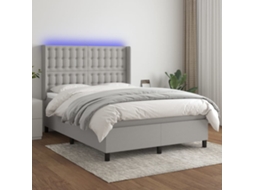 Vidaxl Cama Box Spring C/ Colchão E Led 140x200 Cm Tecido Cinza-claro