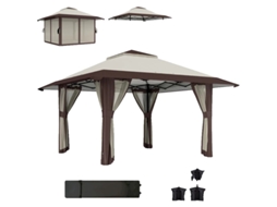 Pavilhão, Dimensões 4x4m, Altura Ajustável De 261-281 Cm, Proteção Uv Upf50+, Design De Telhado Duplo, Capacidade Para 10-14 Pessoas