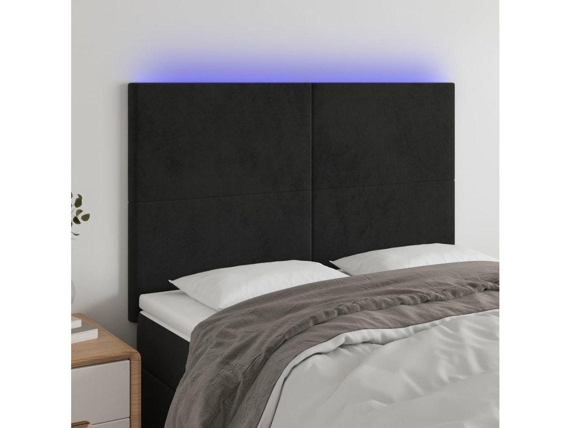 Vidaxl Cabeceira Cama C/ Led Veludo 144x5x118/128 Cm Preto