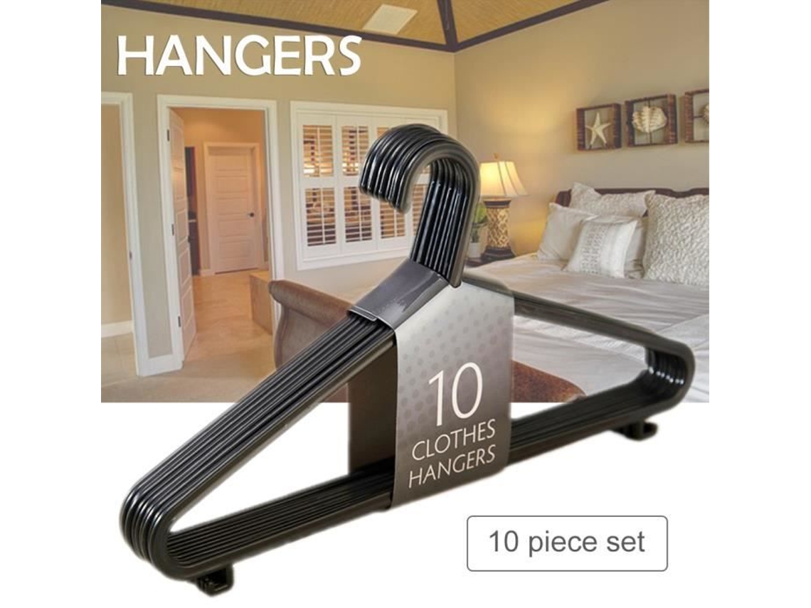 Cabides de plástico - Pacote de 10 - Preto - Armazenamento de guarda-roupa - Cabides multifuncionais Cabides de plástico antiderrapantes S/MARCA