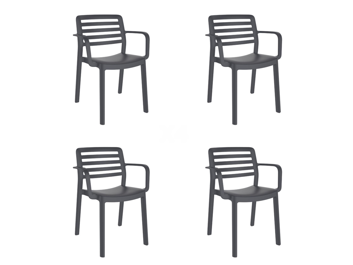 Set 4 Poltronas Interior, Exterior Cinza Escuro Wind Garbar