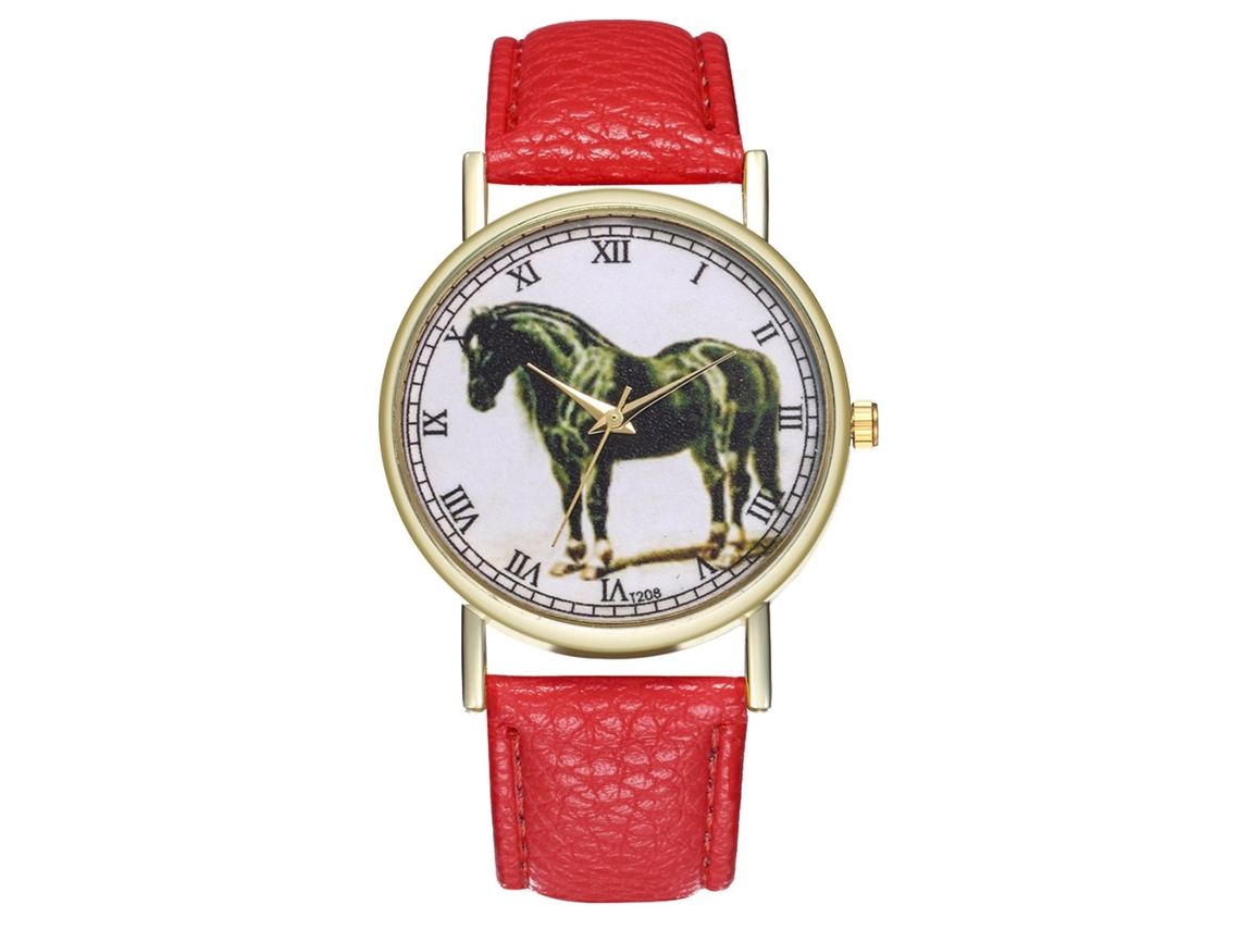Relógio de quartzo com estampa de cavalo preto, unissex, moderno e casual, ideal para presente (vermelho)