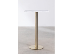 Sklum Mesa Alta De Bar Quadrada 60x60 Cm Em Mármore Cosmopolitan Mármore     Ouro Champagne                   Mármore Branco Guangxi