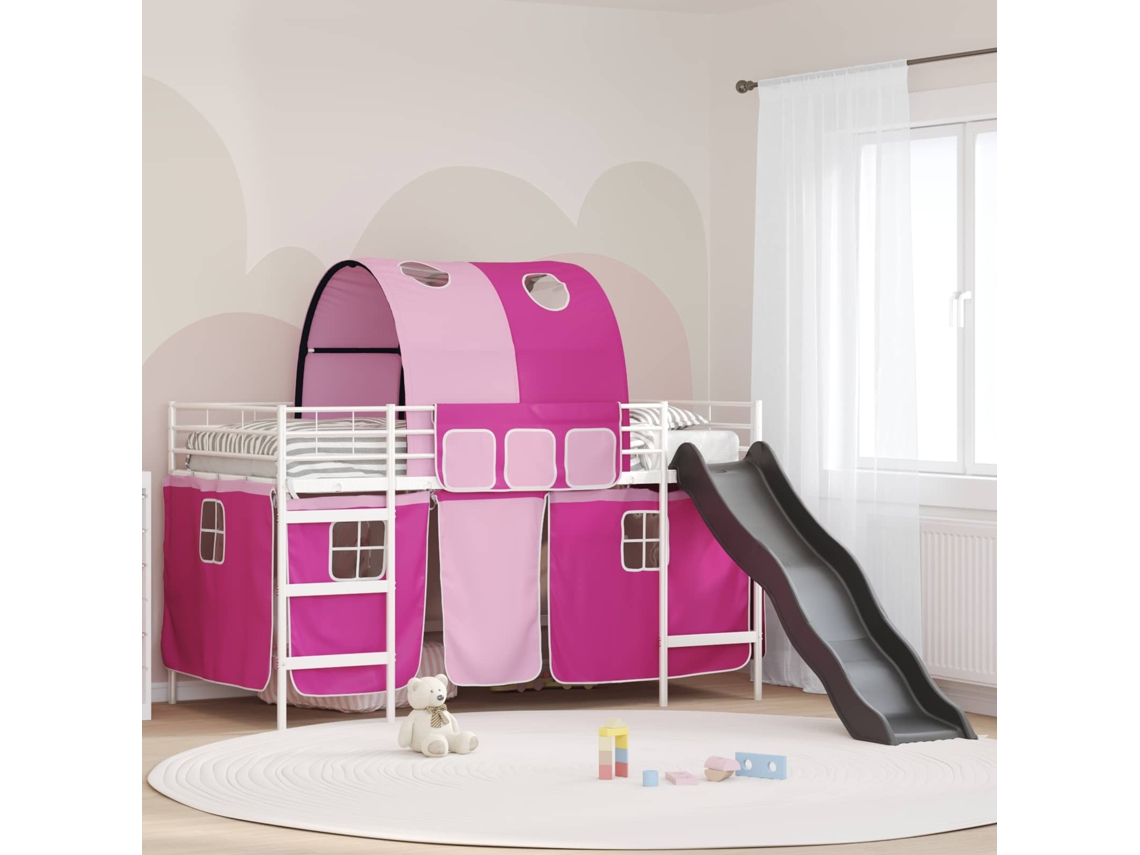 Vidaxl Cama Loft para Crianças Branco e Rosa 90 X 200 Cm Metal