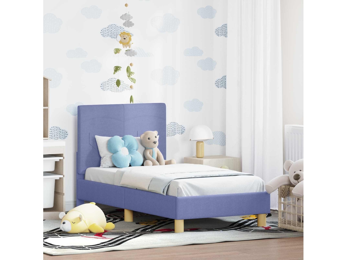 Vidaxl Estrutura De Cama Para Criança Com Cabeceira Azul Jeans Tecido