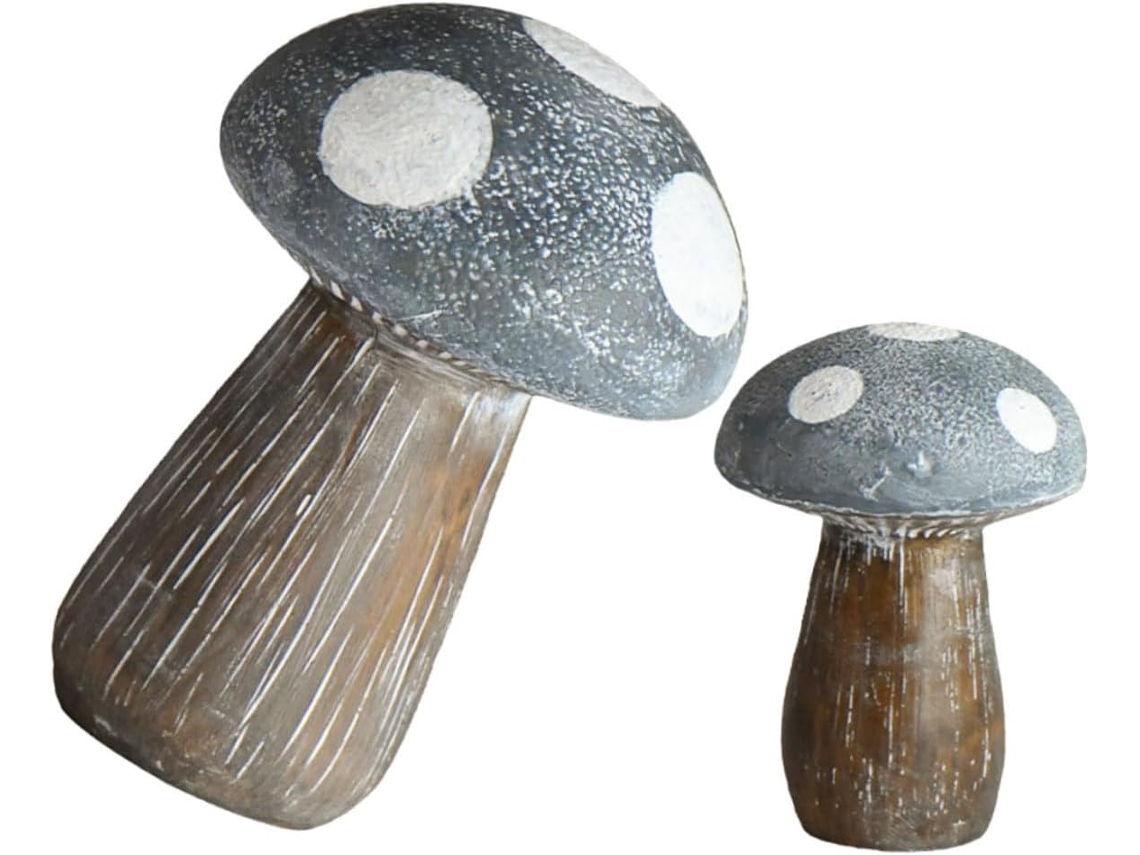 Kit de 2 Estatuetas de Cogumelos em Resina, Cogumelos de Jardim, Cogumelos Grandes e Pequenos, Decoração Estética para CHABERLU