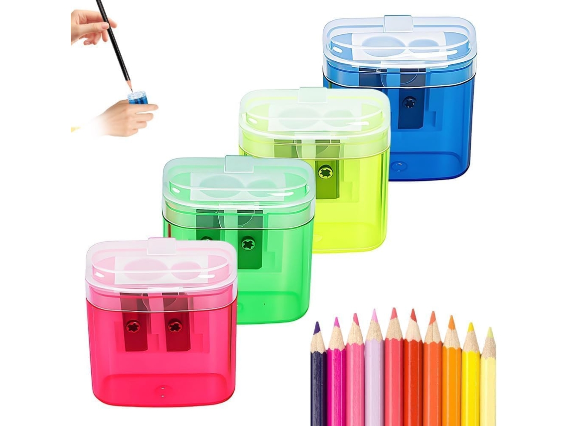 Conjunto de 4 porta-lápis com tampa e dois furos.