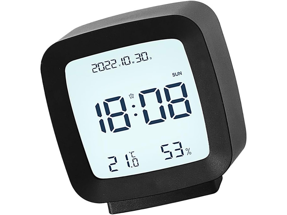 Despertador Digital Portátil Led Com Visor De Hora, Temperatura E Umidade Para Quarto Infantil, 4x 7, 8x 8, 3cm Preto