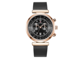 Relógio masculino de quartzo com pulseira de malha de aço, estilo casual e profissional (ouro rosa + preto)