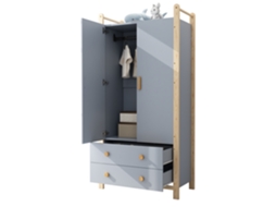 Armário de roupas com 2 portas, amplo espaço interno e 2 gavetas, ideal para quarto, sala de estar e hall de entrada, em aglomerado de madeira, nas cores azul e pinho, 90x45x180cm, ORBITRA COMMERCE
