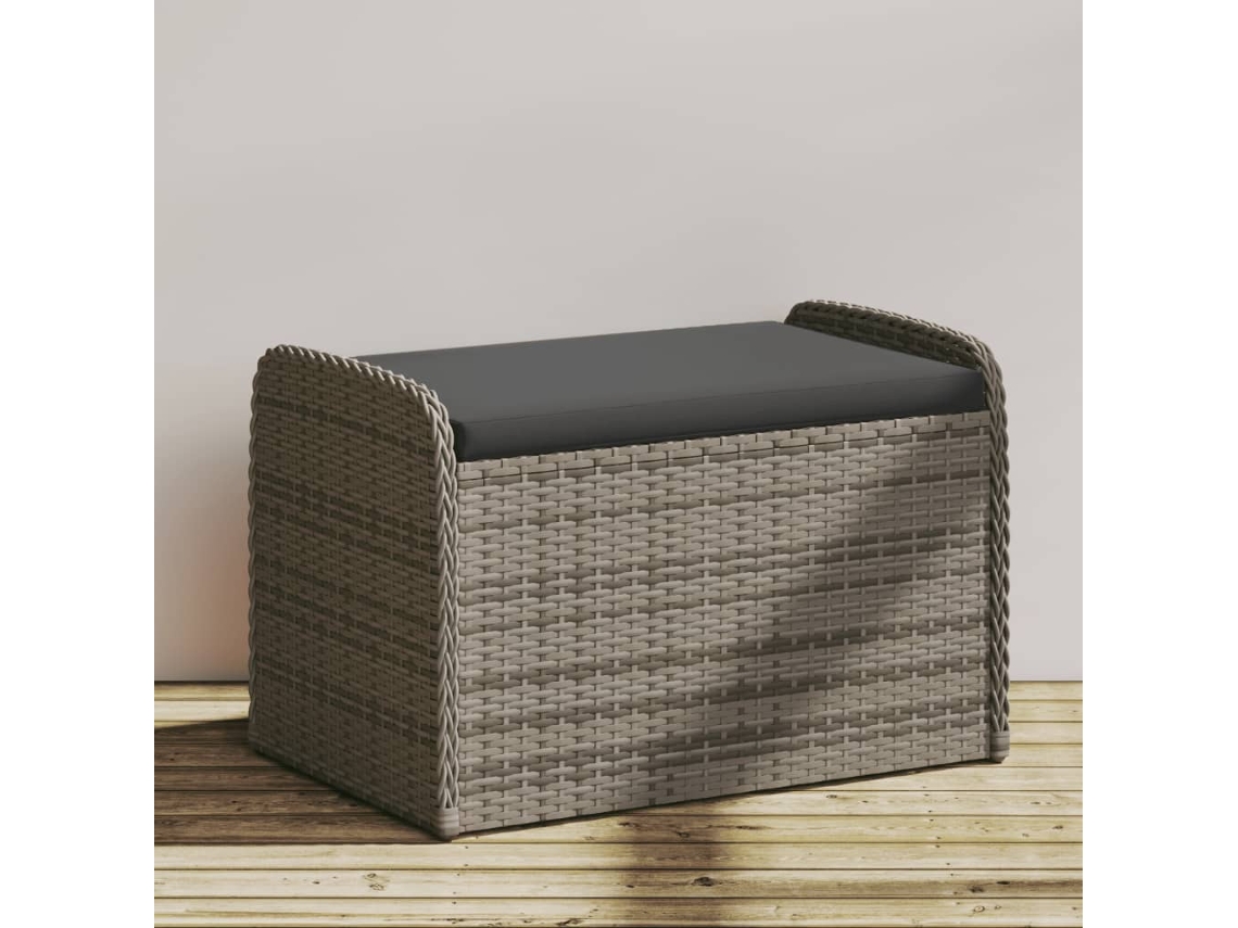 Vidaxl Banco De Arrumação Com Almofadão 80x51x52 Cm Vime Pe Cinzento
