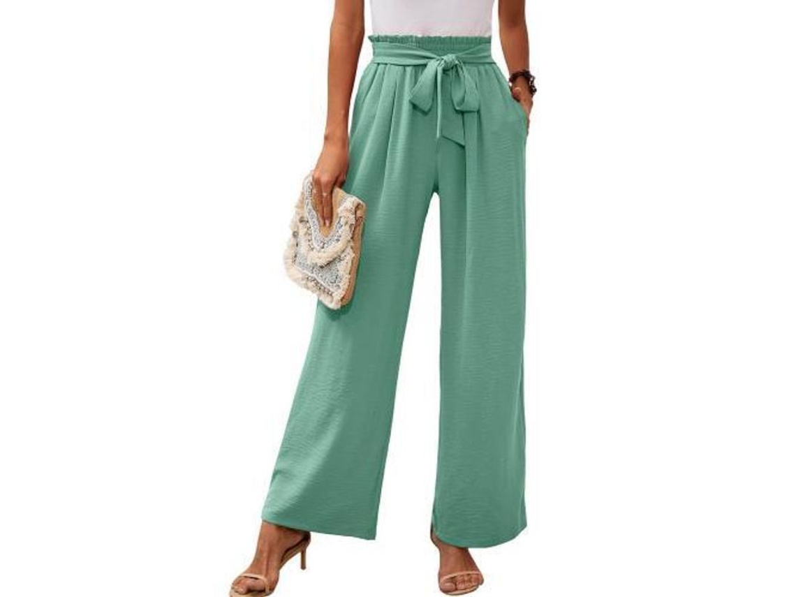 2026 pantalones Holgados de Descanso para Mujer Con Bolsillos Ligero de Cintura Alta Con Cordón Ajustable S Verde Menta