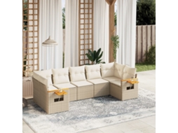Conjunto de 7 Sofás para Jardim com Almofadas Vime Pe Bege Dkd Home Decor