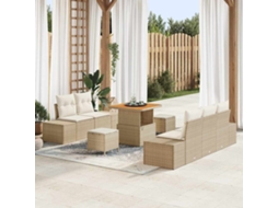 Vidaxl Conjunto De Sofá De Jardim Com Almofada 8 Pcs Bege Vime Pe