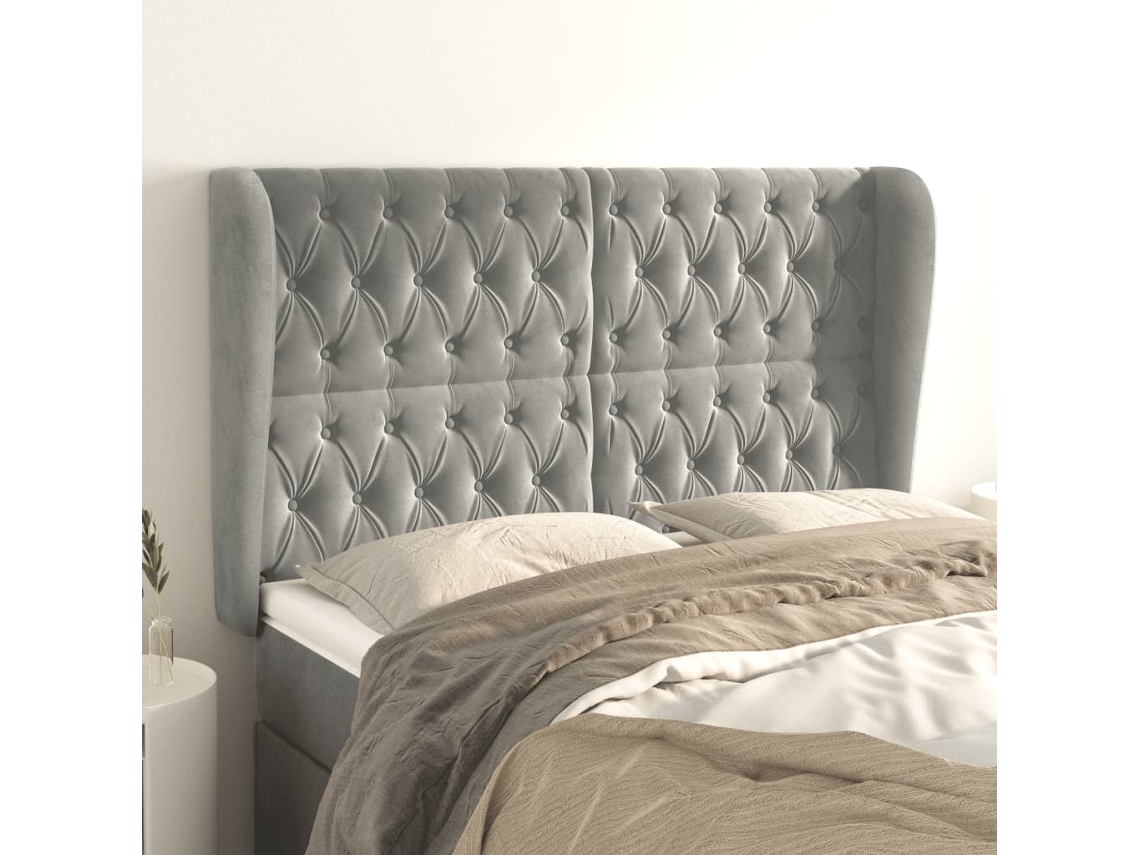 Vidaxl Cabeceira De Cama C/ Abas Veludo 147x23x118/128cm Cinza-claro