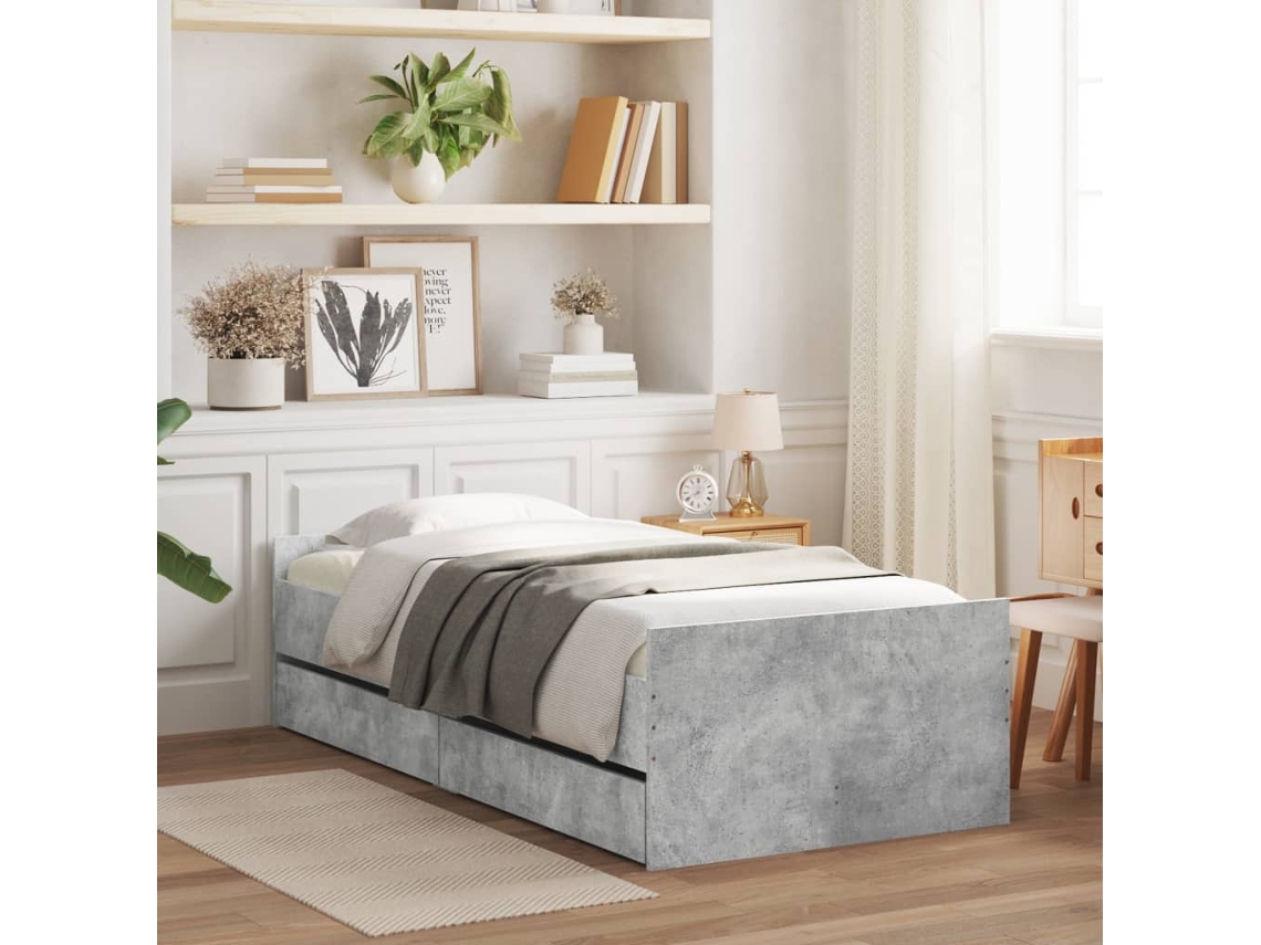 Estrutura De Cama Com Gavetas 90x190 Cm Cinzento-cimento