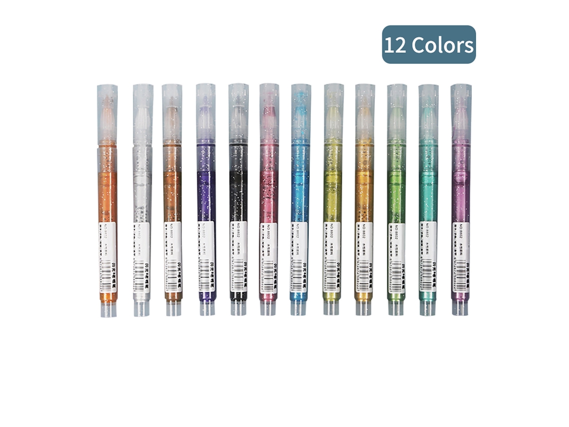 Canetas de Pintura Glitter Metálico 12 Cores para Papel Preto Desenho Diário Artesanato Scrapbooking Metal Vidro | S/MARCA