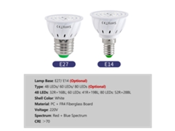 Lâmpada LED de Crescimento E14 para Plantas Internas Espectro Vermelho e Azul | S/MARCA