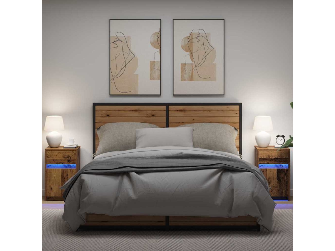 Vidaxl Criado-mudo Led 2 Unid. Madeira Antiga 38 X 34 X 61 Cm