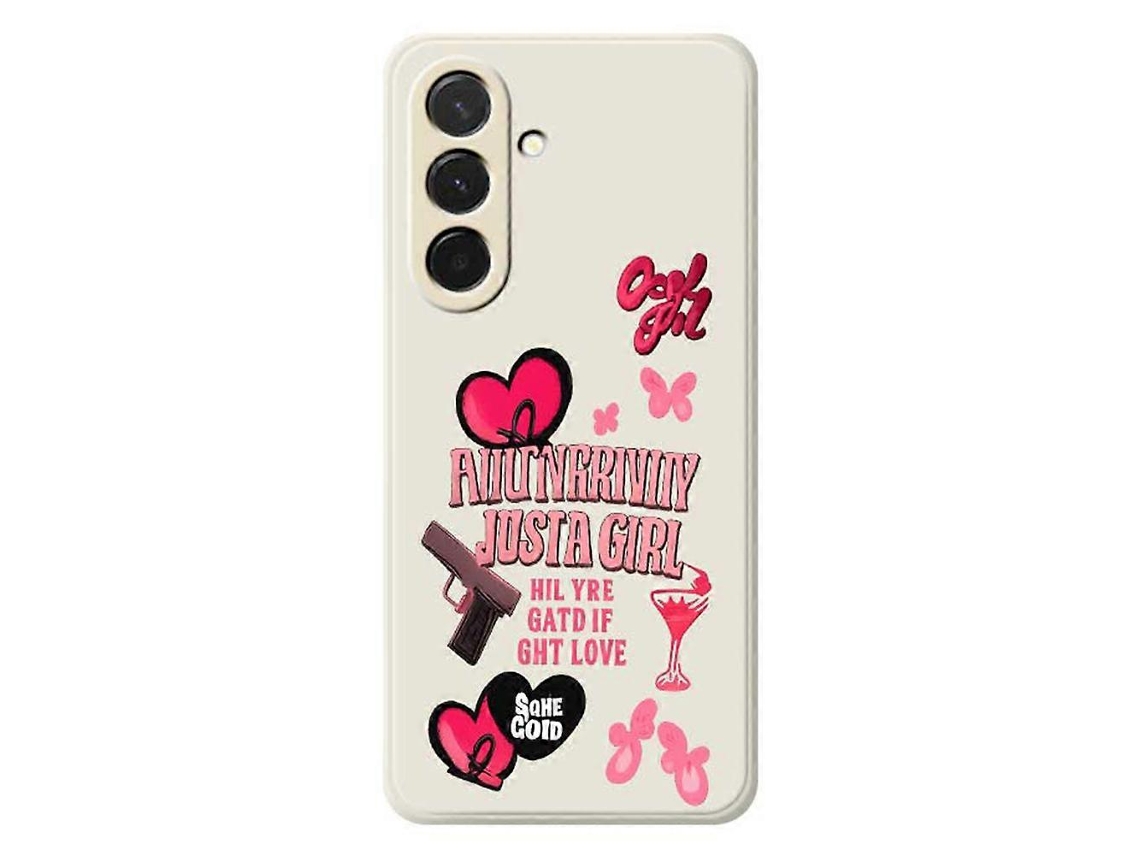 Capa Traseira De Tpu Bege Para Samsung Galaxy A36 5g Com Estampa De Elementos Rosa E Bordas Retas