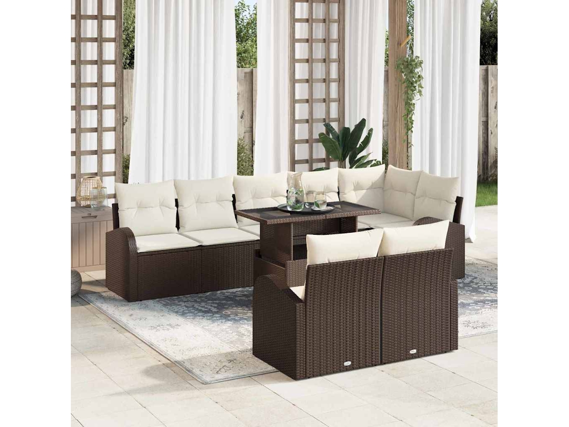 Vidaxl Conjunto De Sofá De Jardim 9 Pcs Castanho Rattan Sintético