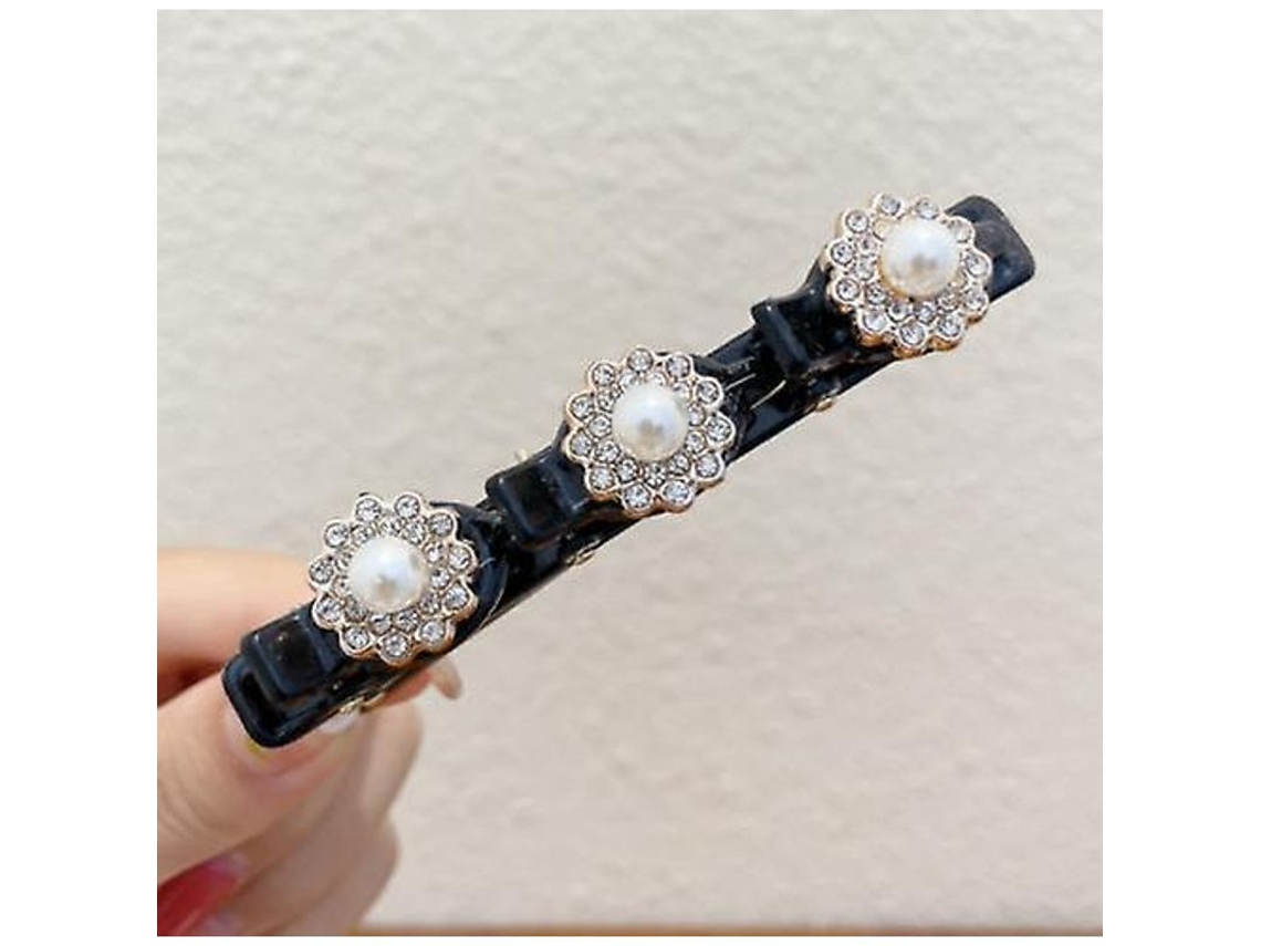 Presilhas de cabelo trançadas com cristais, pérolas e strass, modelo 2026, para franja dupla.