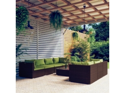 Vidaxl 8 Pcs Conjunto Lounge Jardim C/ Almofadões Vime Pe Castanho