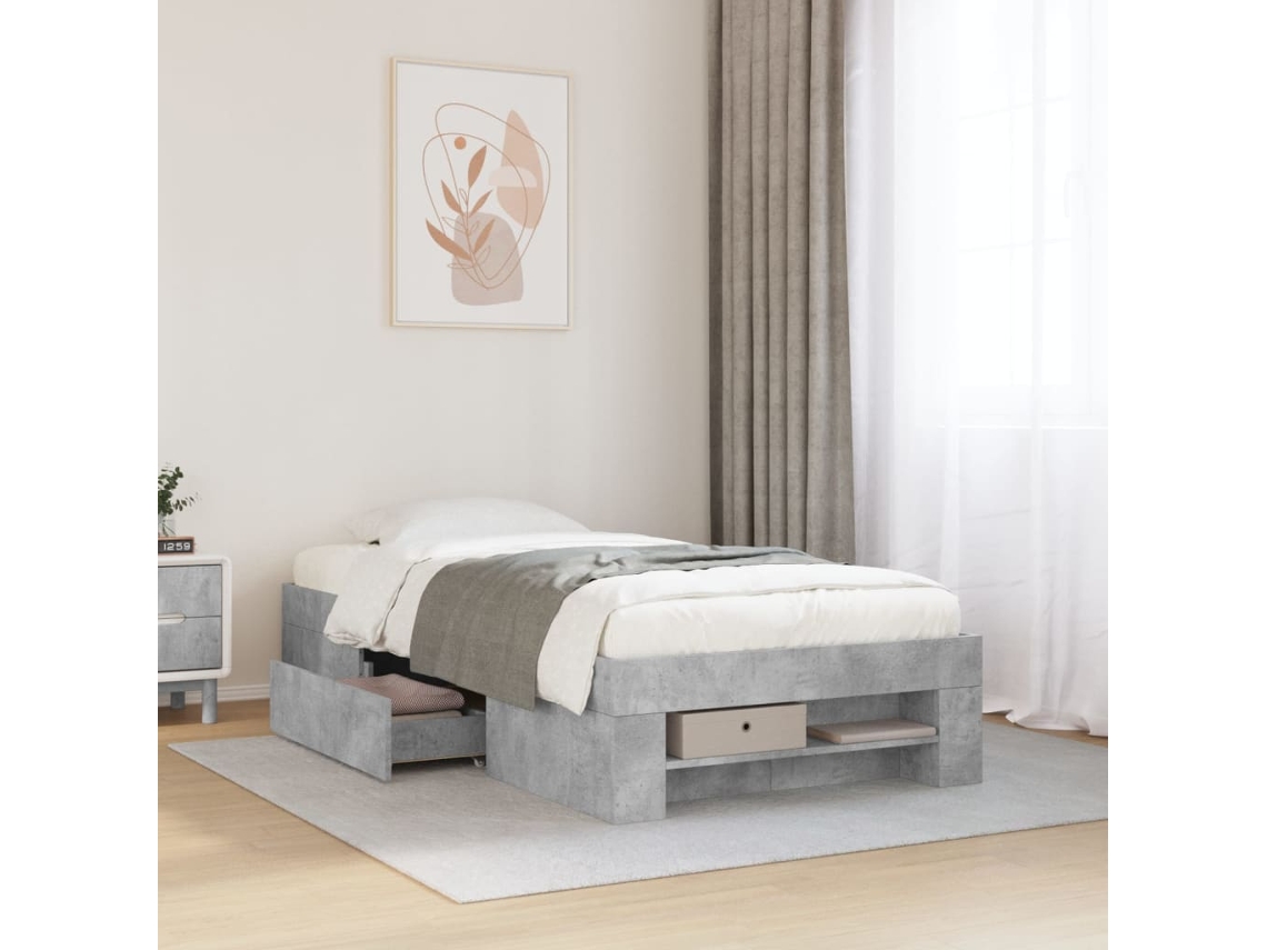 Vidaxl Estrutura De Cama 90x190 Cm Derivados De Madeira Cinza Cimento