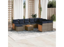 Vidaxl Conjunto De Sofá De Jardim Com 11 Peças E Almofadas Em Rattan Sintético Cinza