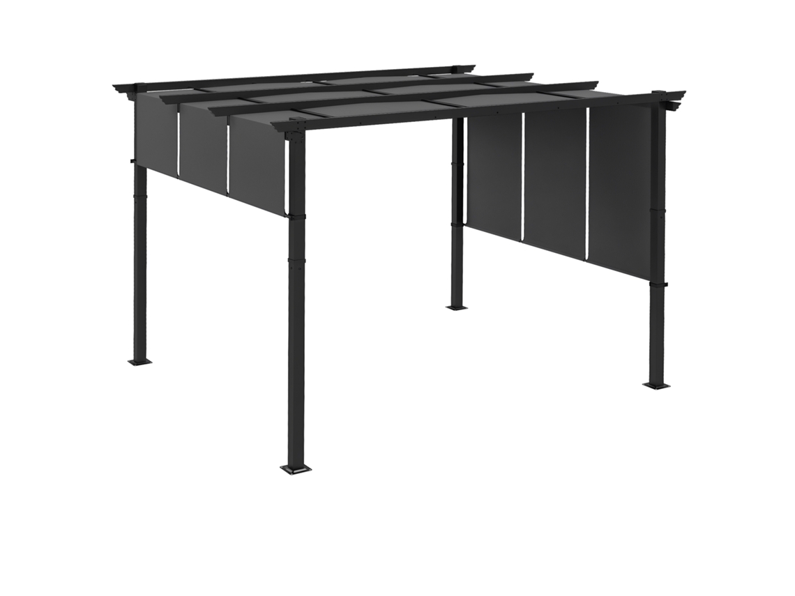 Gazebo de 3x3,5 Metros com Três Toldos Ajustáveis, Estrutura de Aço, Tecido de Poliéster Resistente Aos Raios Uv e na Cor Cinza. SINI TECH STORE