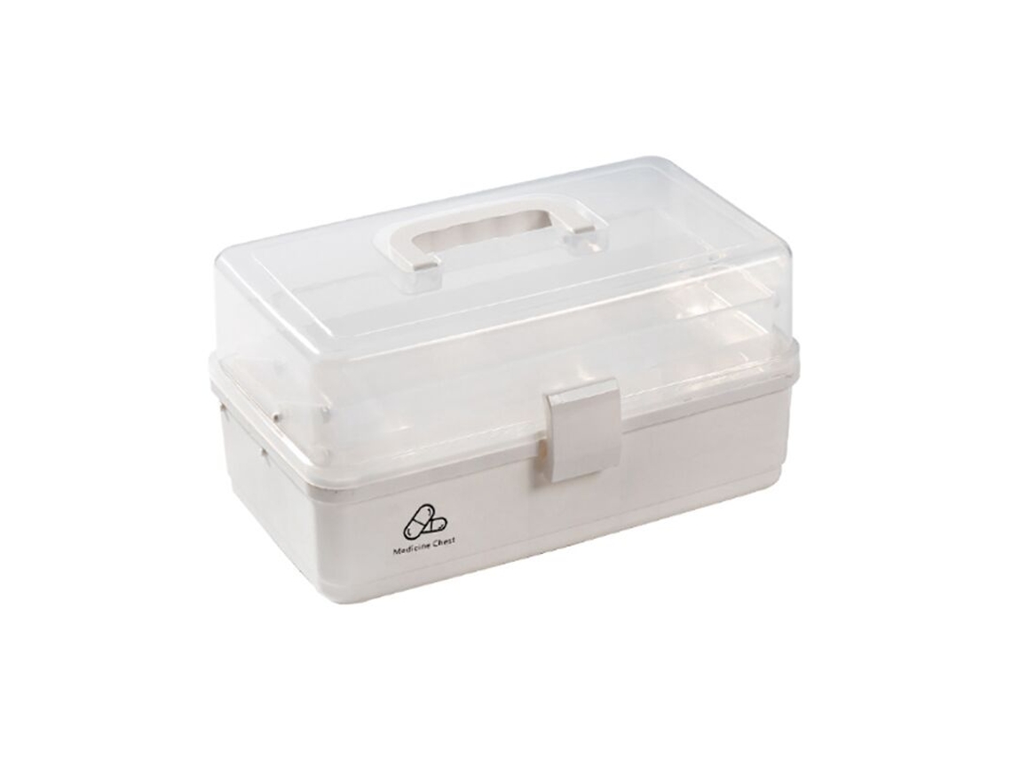Caixa Organizadora Portátil Para Medicamentos, Maquiagem E Artigos De Papelaria, 32 X 18 16 Cm , Com 3 Camadas. Ideal Escrit Aquaforge (bege)