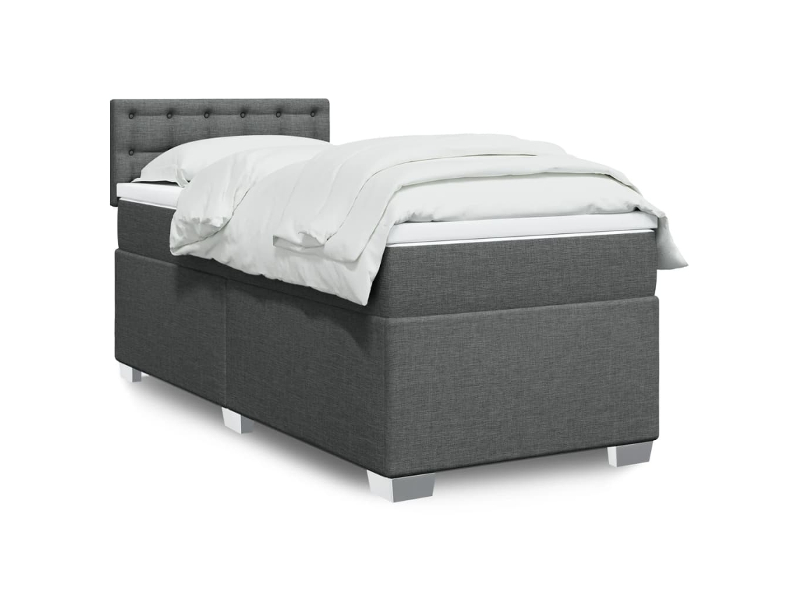 Vidaxl Cama Com Molas/colchão 90x200 Cm Tecido Cinzento-escuro