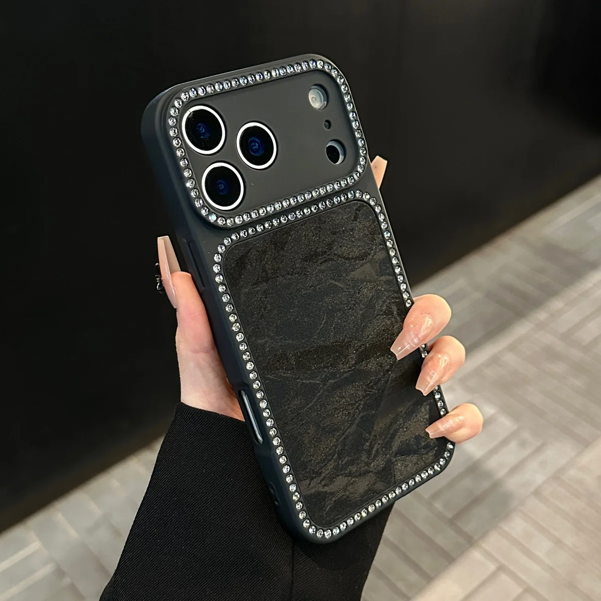 Capa De Celular De Veludo Brilhante Com Flocos De Neve (preta) Para Iphone 14 Pro, Resistente A Impactos.
