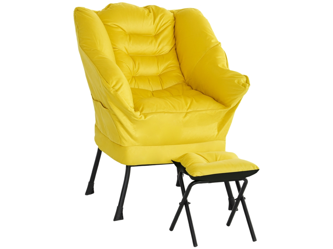 Poltrona Relaxante PRIME KANG com pufe, bolsos laterais, pés de aço, amarelo
