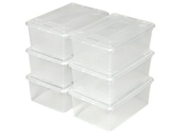 Pack de 2 Conjuntos de 6 Caixas de Arrumação TECTAKE (33 x 23 x 12 cm - Plástico - Transparente)