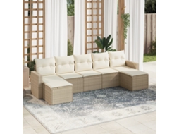 Vidaxl 7 Pcs Conjunto De Sofás P/ Jardim Com Almofadões Vime Pe Bege