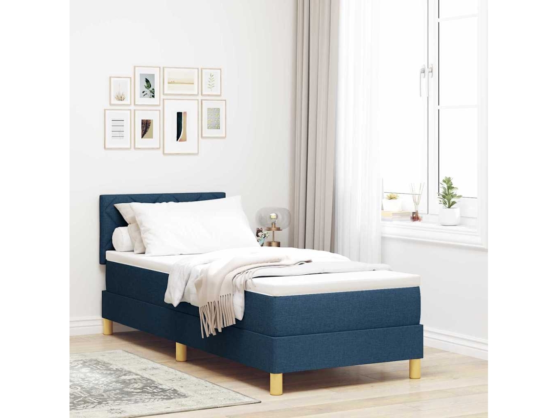 Vidaxl Cama Box Spring Led Com Fitas Led Azul 80 X 200 Cm Tecido