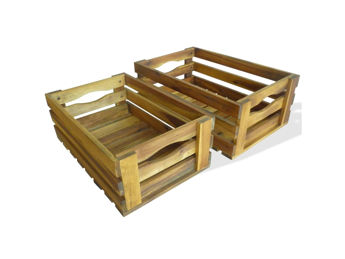Vidaxl Conjunto De Caixas Para Maçãs 2 Pcs Madeira De Acácia Maciça