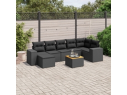 Conjunto de 8 Sofás de Jardim com Almofadas Vime Pe Preto Dkd Home Decor