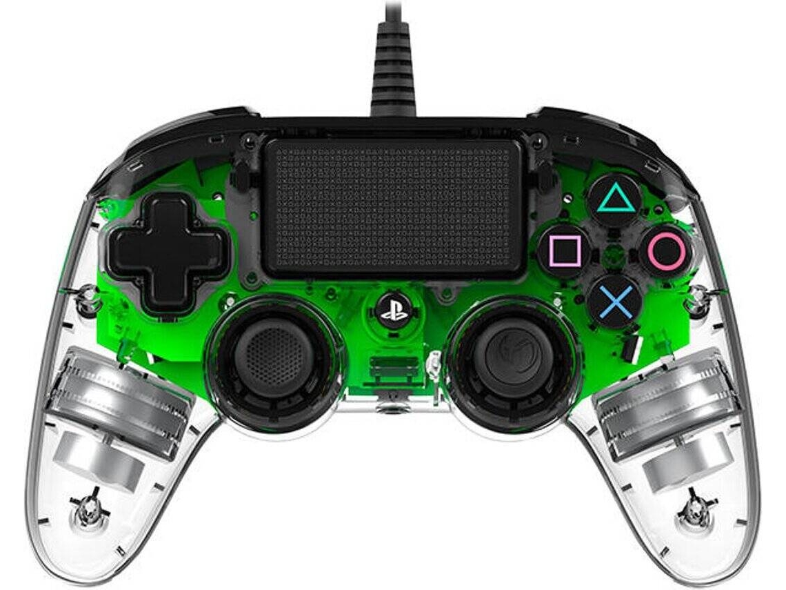 Comando PS4 fios BIG BEN Nacon Wired Illuminated Compact Controller Verde e transparente