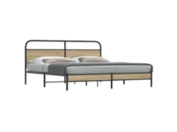 Vidaxl Estrutura De Cama Sem Colchão 183x213cm Metal Carvalho Fumado