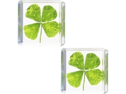 Conjunto de 2 peças de resina 3D com quatro folhas, acessório de mesa em formato de cubo de 3,8 cm x 1,5 polegadas, peso de papel