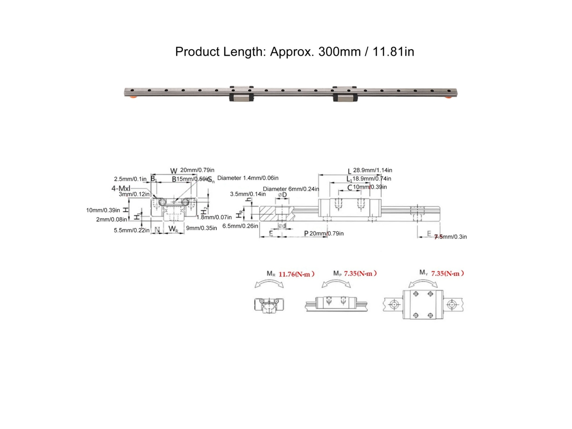 Laxiscreed Guia Linear Mgn9 300mm Com 2 Carretilhas Para Movimento Preciso