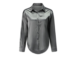 Camisa Leve de Seda Fasst para Mulher, Cor Sólida, Gola Lapela e Botões | S/MARCA