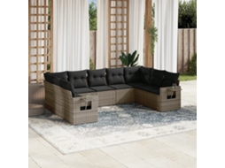Vidaxl 9 Pcs Conjunto Sofás P/ Jardim com Almofadões Vime Pe Cinzento