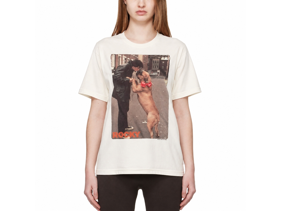 Rockinstone Rocky Movie Kissy Dog Solid Natural Adult T-shirt Size:l