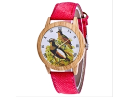Relógio de pulso unissex de quartzo com pulseira de jeans Zhoulianfa Fashion Animals Vermelho