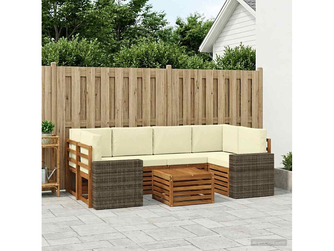 Vidaxl Conjunto De Sofás Para Exterior 7 Pcs Natural E Creme